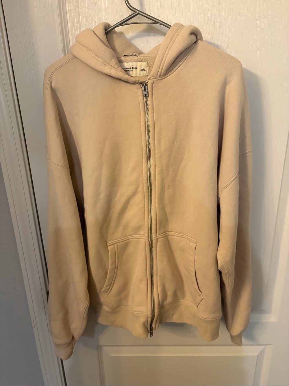 Abercrombie & Fitch Men's Full-Zip Hoodie in Cream